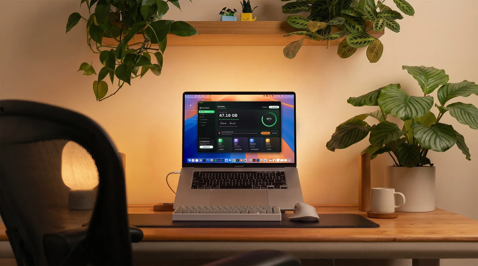 SpaceUp Mac storage dashboard on a Mac display
